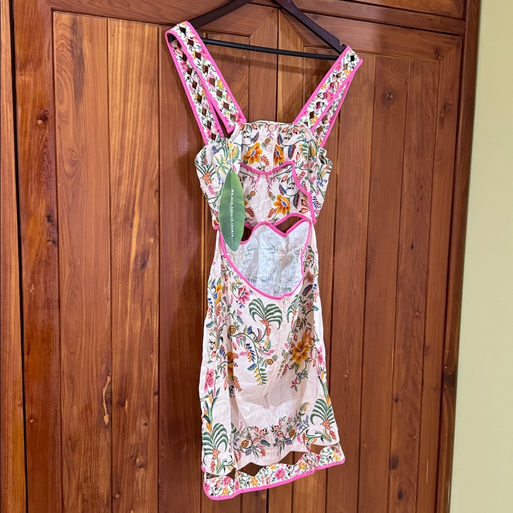 New FARM Rio Delicate Forest Linen Mini Dress medium resort vacation summer NWT - Picture 5 of 5